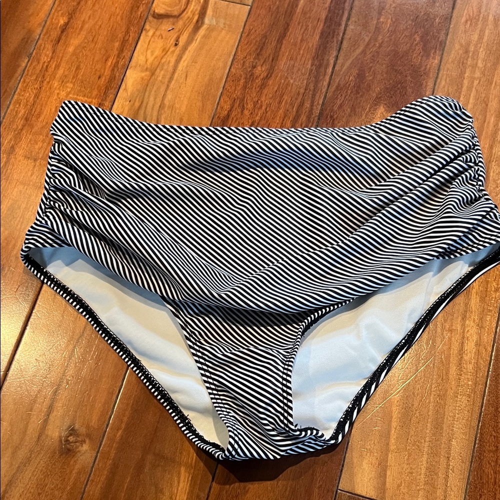 Amazon Black & White Striped High-Waist Bikini Bottoms